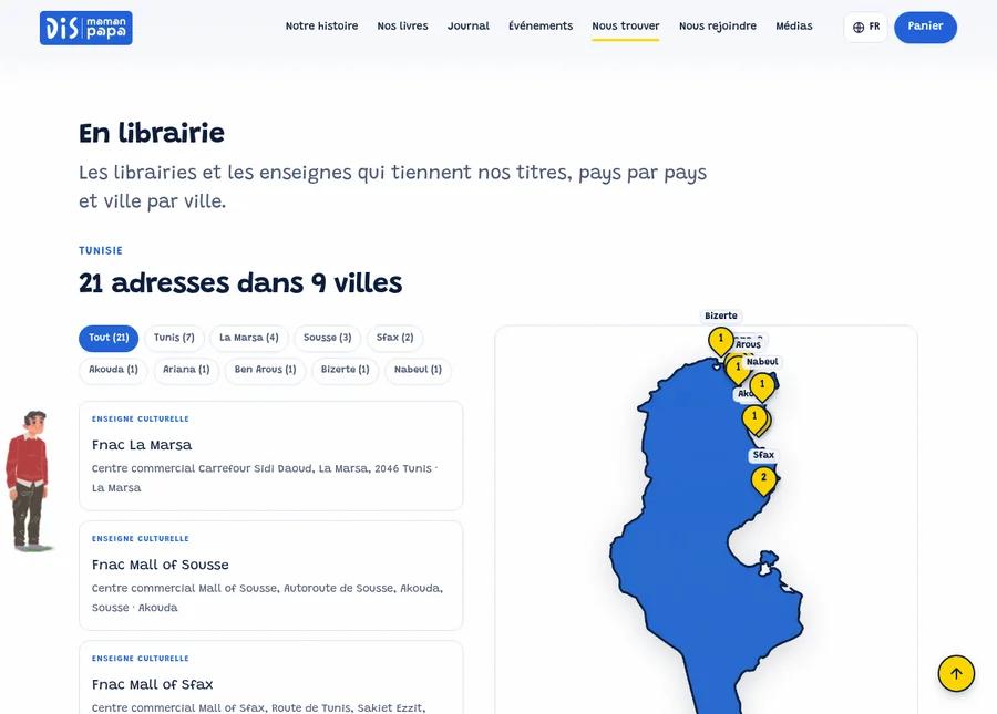 Une carte avec des épingles sur les villes où les livres sont vendus