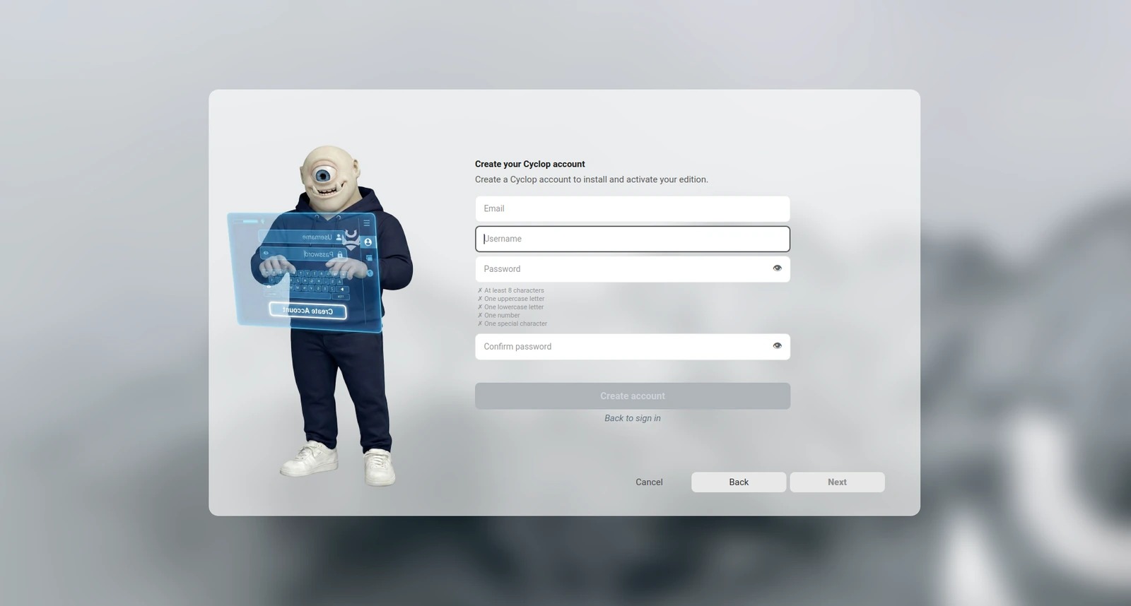 Création d'un compte Cyclop depuis l'installeur