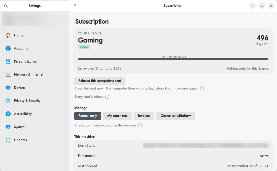 Licensing lives on your account, not a key you paste